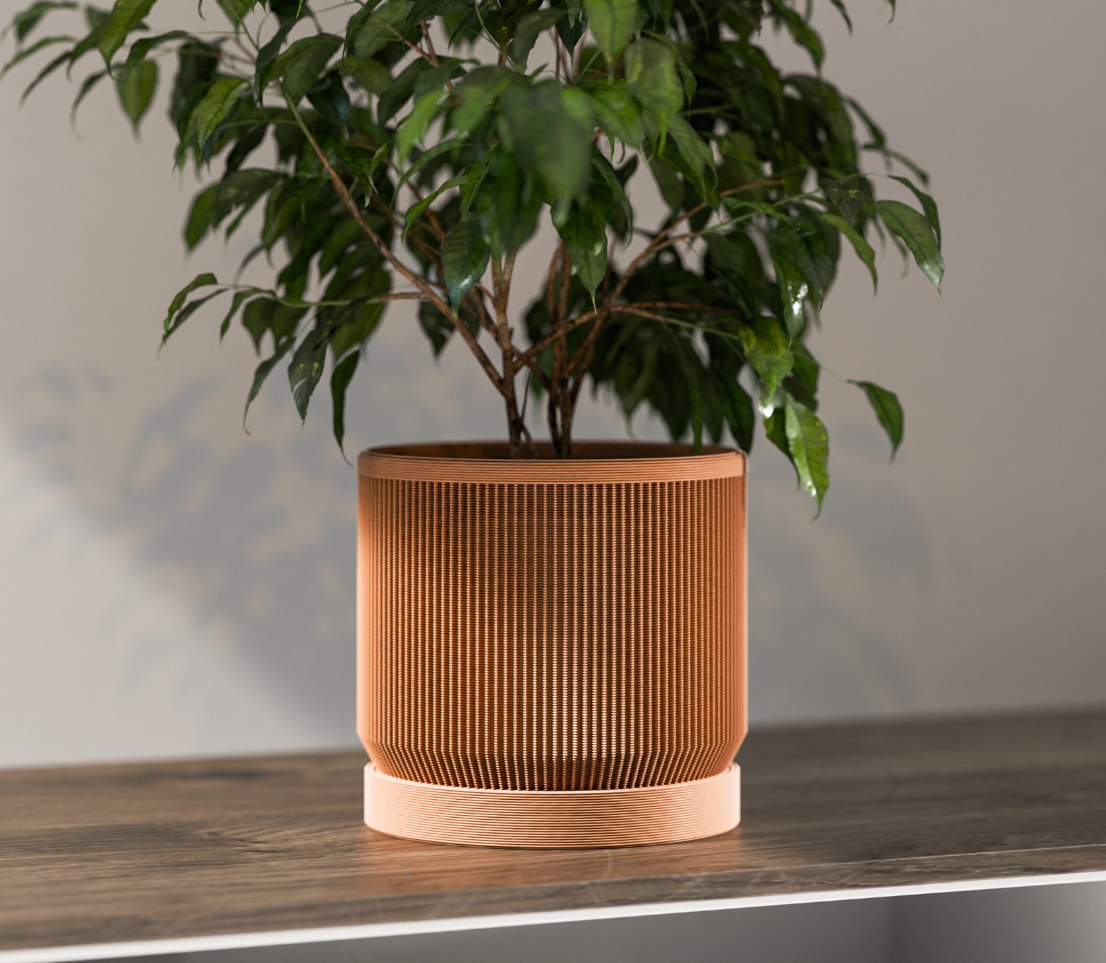 #47 Mid Century Modern Ribbed Planter with Drip Tray — vue 8