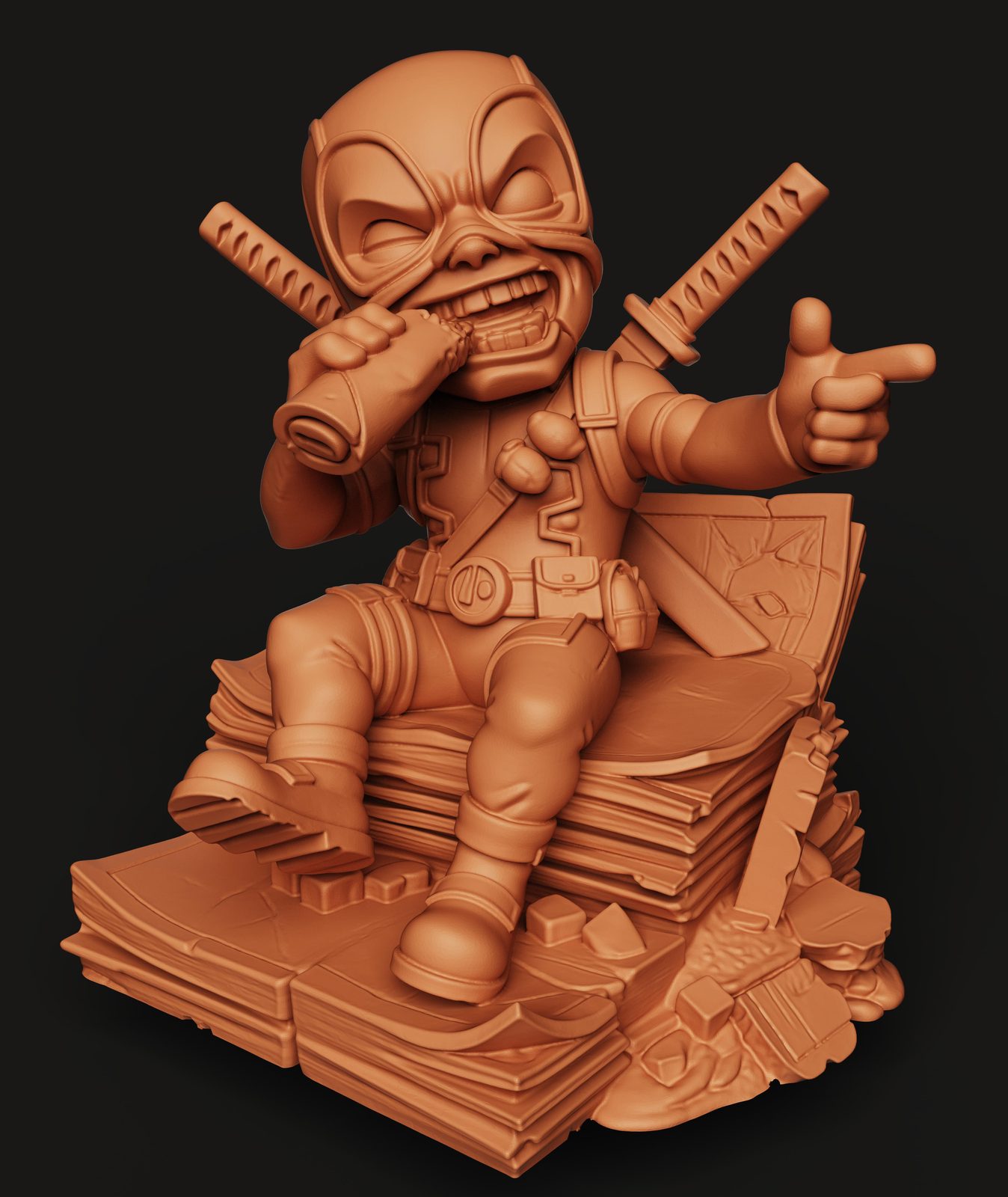 #67 Chibi Deadpool 3D Figure - Merc on Books Statue — vue 3