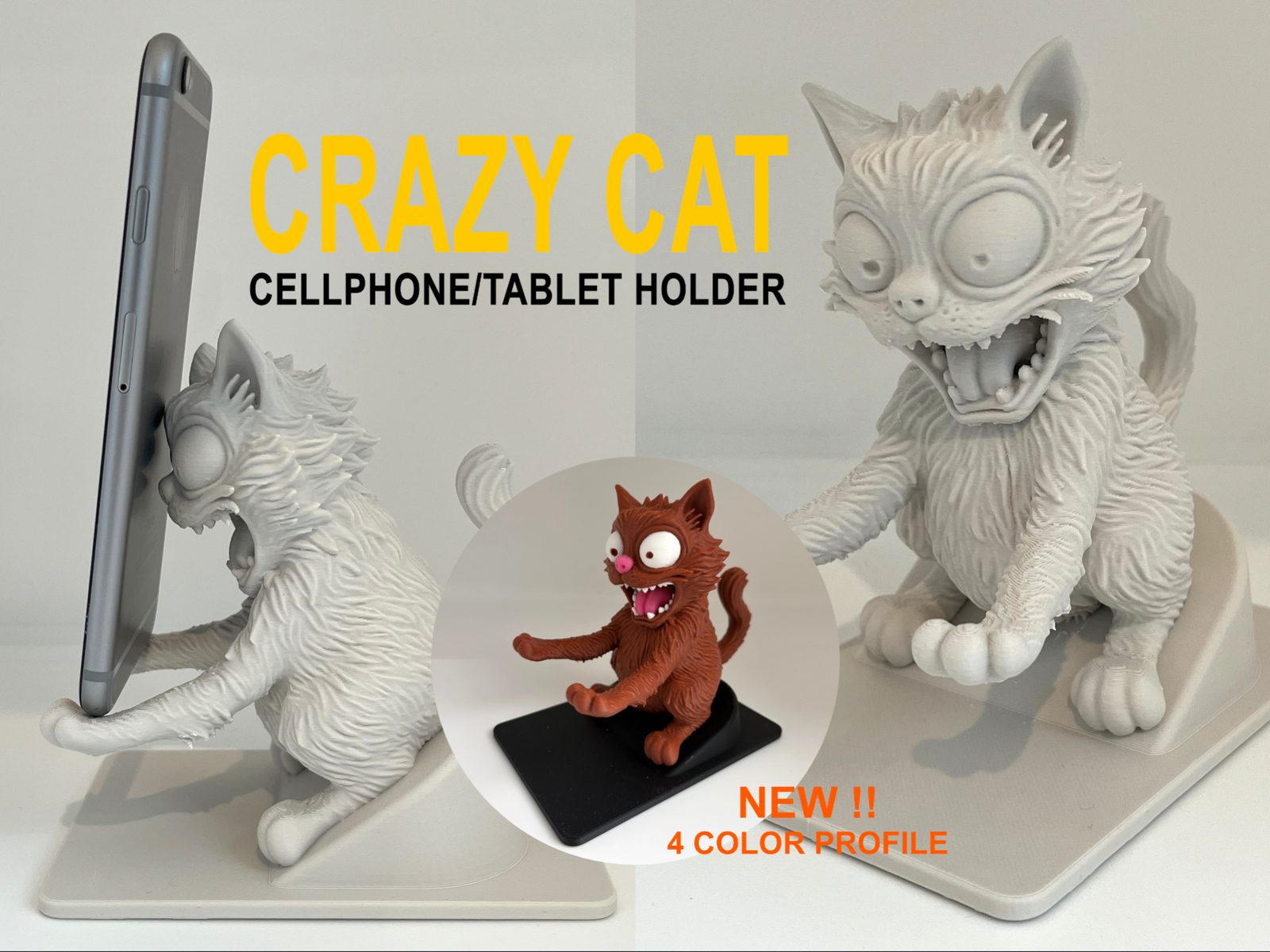Crazy Cat Cellphone/Tablet Holder Stand — vue 1