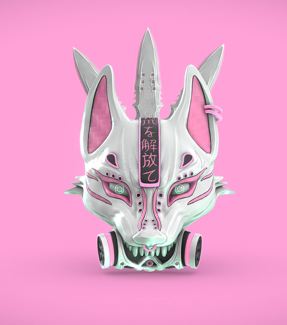 Cyberpunk Kitsune Mask and Kunai — vue 1