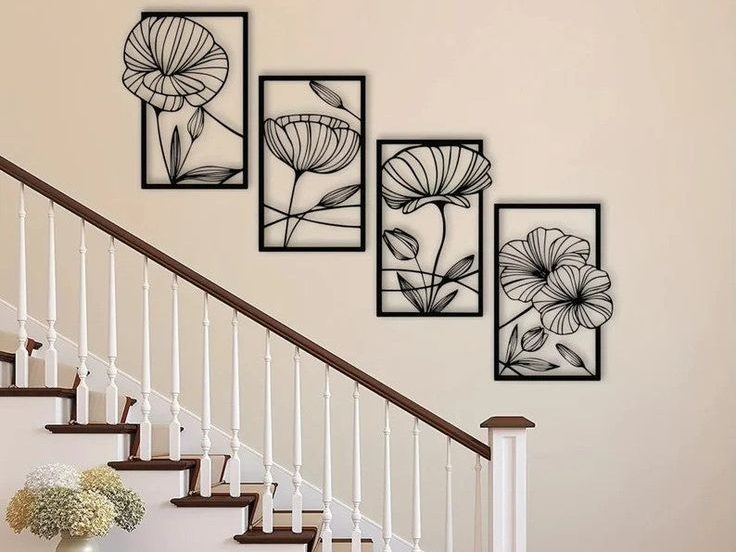 Elegant Floral Line Art - 4-Piece Wall Decor Set — vue 1