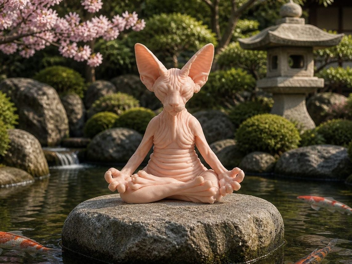 Meditating Sphynx Cat Figurine Zen Yoga Cat Decor — vue 1