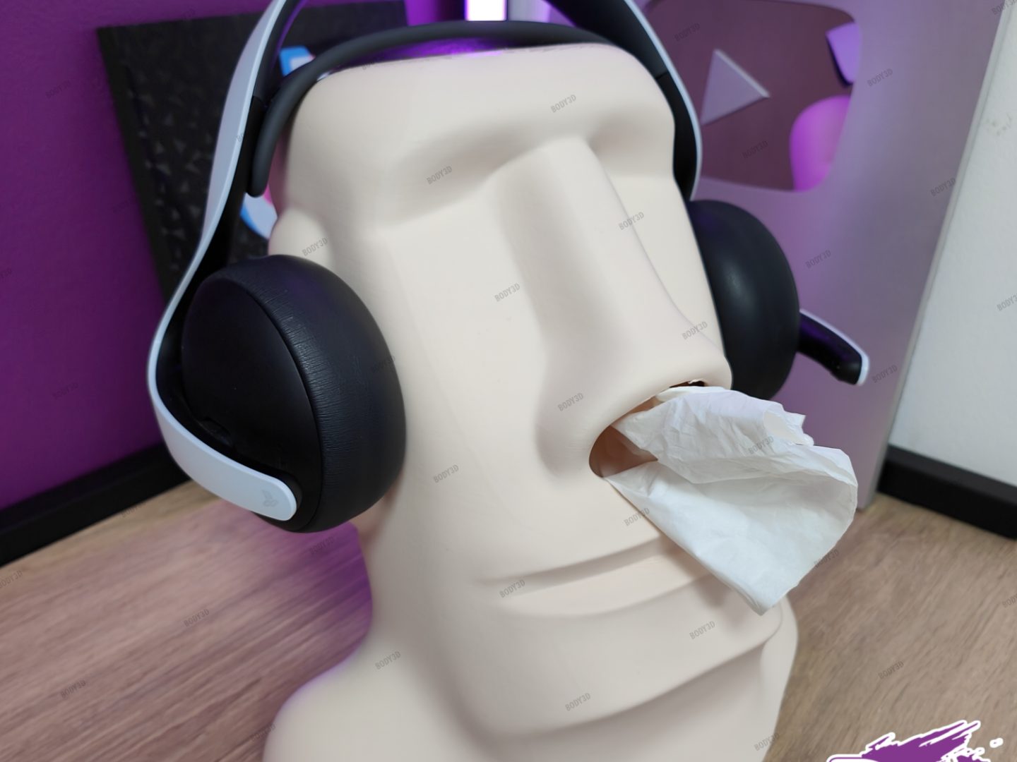 Moai Tissue Box and HeadPhone Holder - Supportless — vue 1