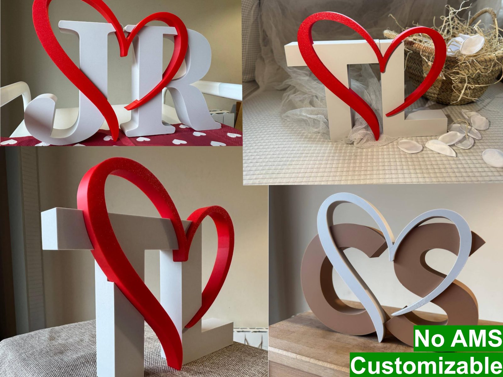 Parametric Initials with Heart – Romantic 3D Decor — vue 1