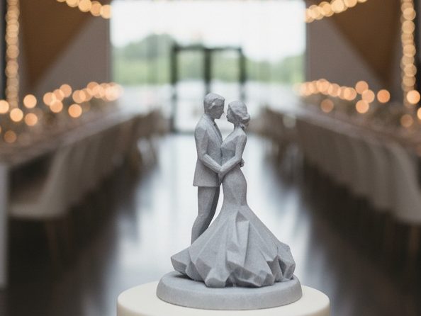 Polygonal Love – Low-Poly Bride & Groom Sculpture — vue 1