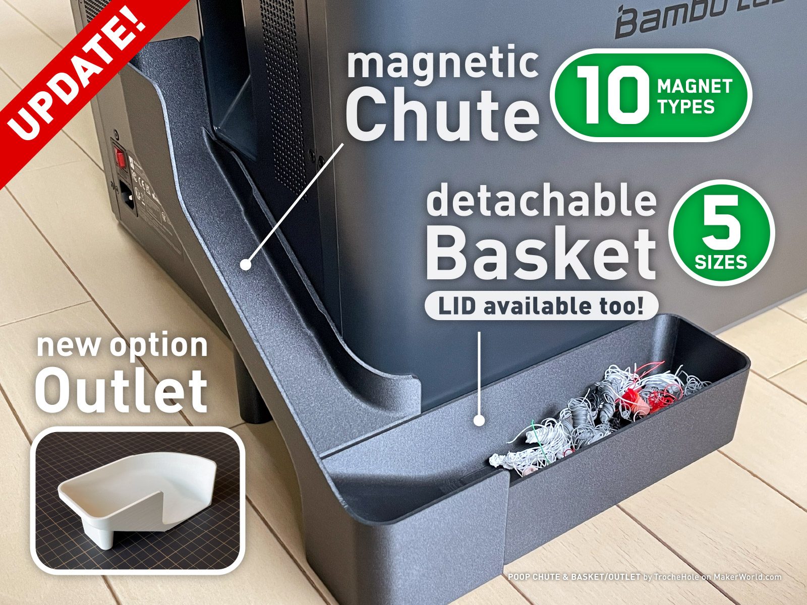 Poop Chute & Basket/Outlet for X2D/P2S/X1C/P1S — vue 1